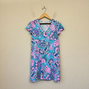 NWOT LILLY PULITZER Ella V-Neck Dress in Blue Horizon Jungle Sunrise
